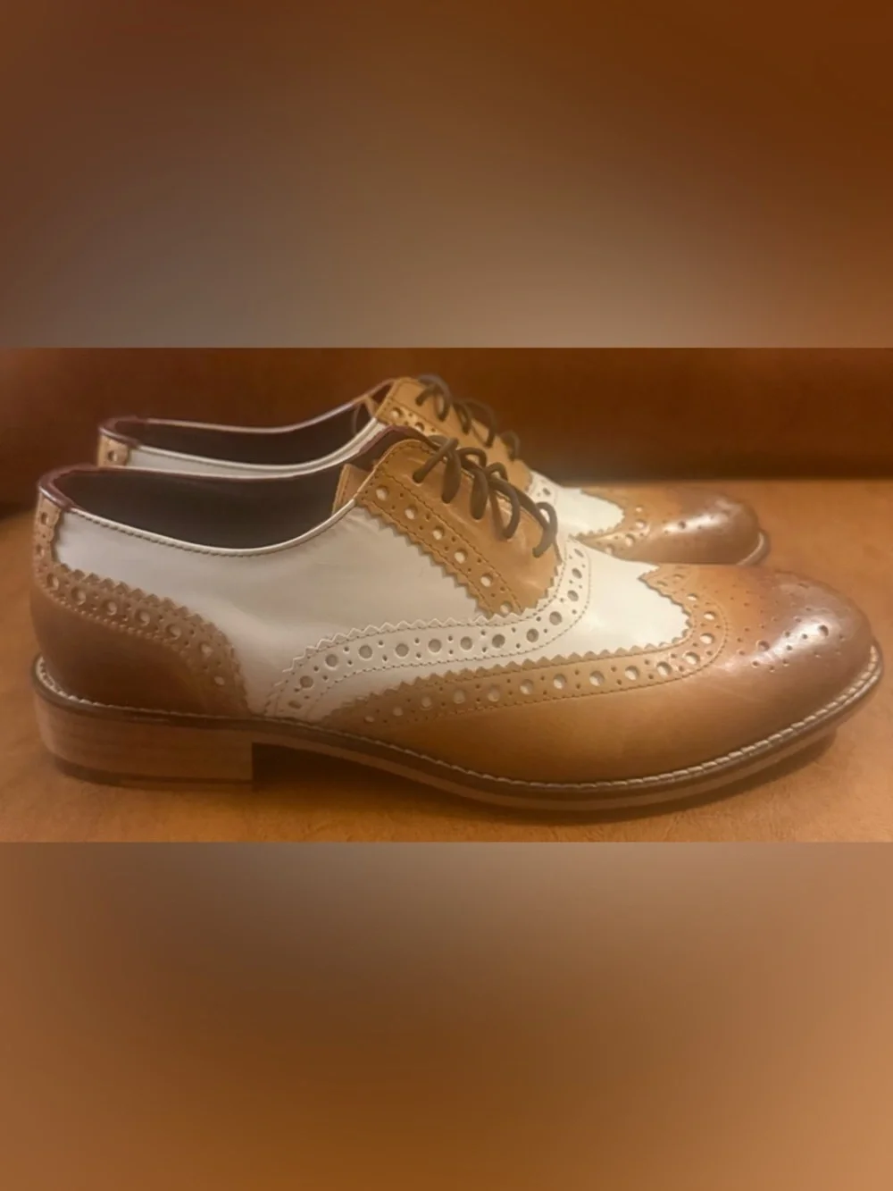 London Brogues Gatsby Tan White Wingtip Oxford Shoes Mens 8 EU 42